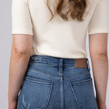 Judy Blue High Rise V-Front Fray Hem Denim Shorts for Women