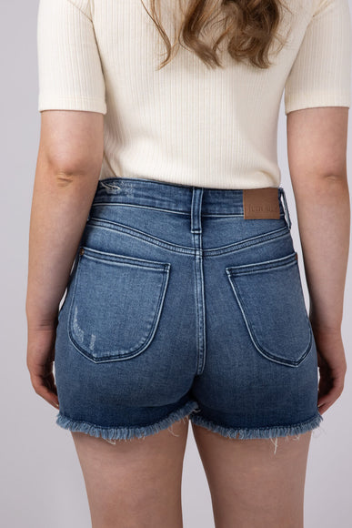 Judy Blue High Rise V-Front Fray Hem Denim Shorts for Women