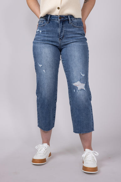 Judy Blue Raw Hem Crop Wide Leg Jeans for Women