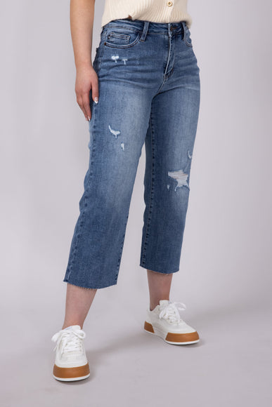 Judy Blue Raw Hem Crop Wide Leg Jeans for Women