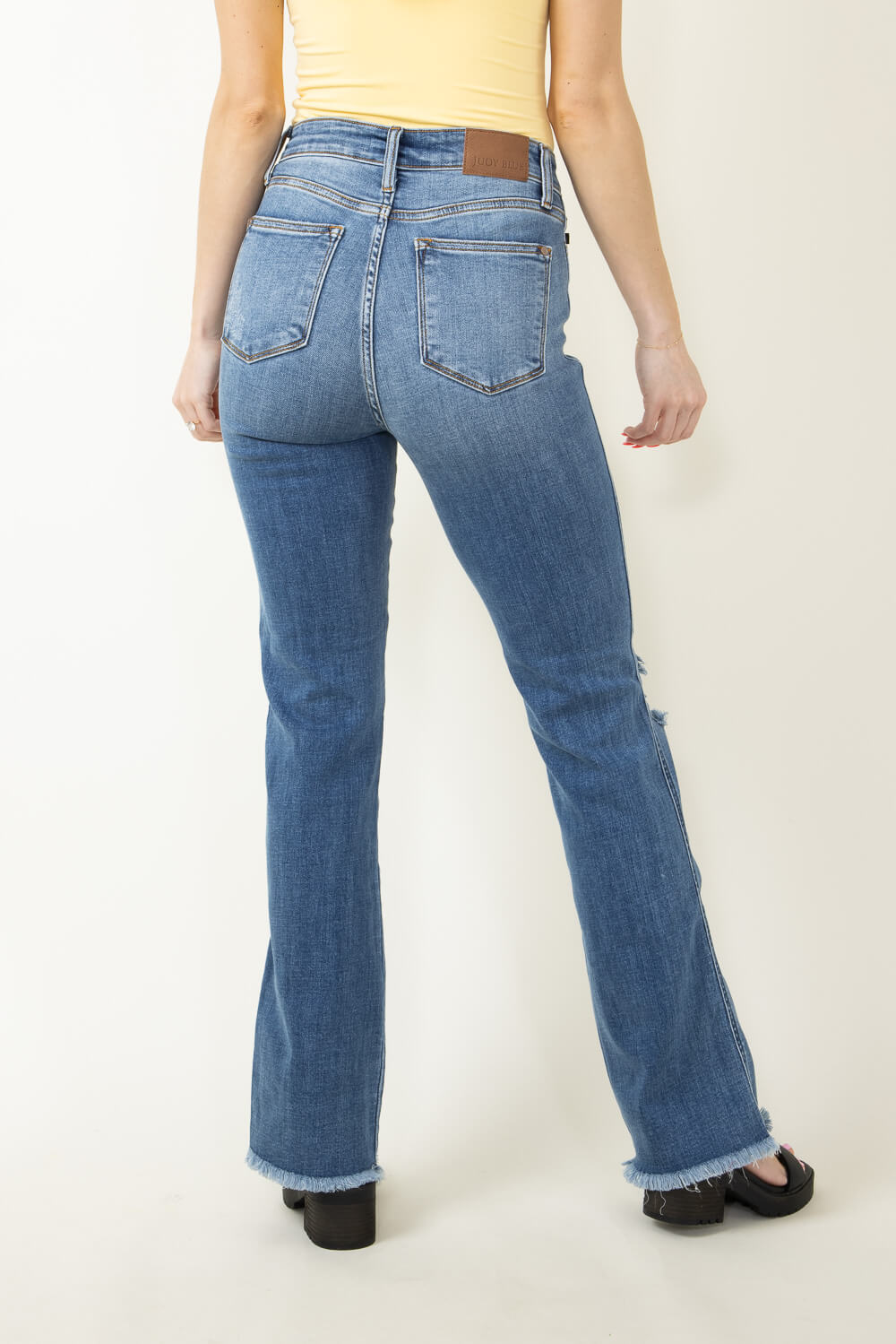 Judy Blue High Rise Destroy Fray Hem Bootcut Jeans for Women