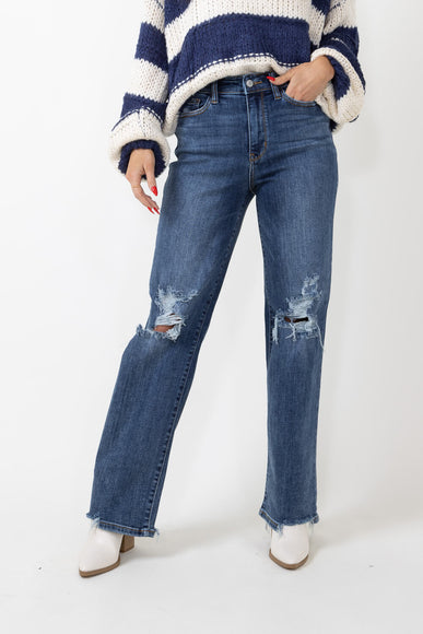 Judy Blue Jeans High Rise 90’s Knee Distressed Straight Jeans for Women