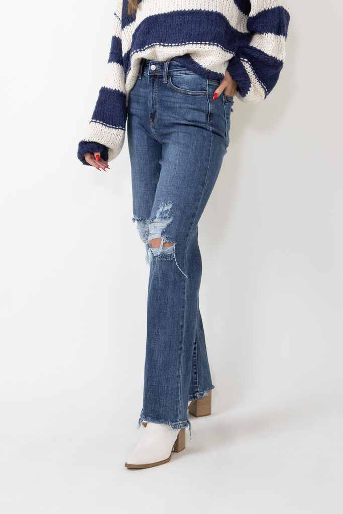Judy Blue High Rise 90's Knee Distressed Straight Jeans for Women