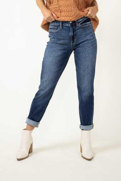 Judy Blue Jeans Mid Rise Cuffed Boyfriend Jeans for Women