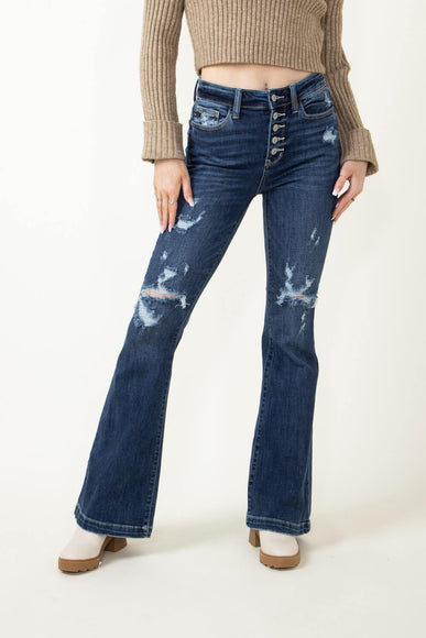 Judy Blue Jeans Mid Rise Distressed Trouser Flare Jeans for Women