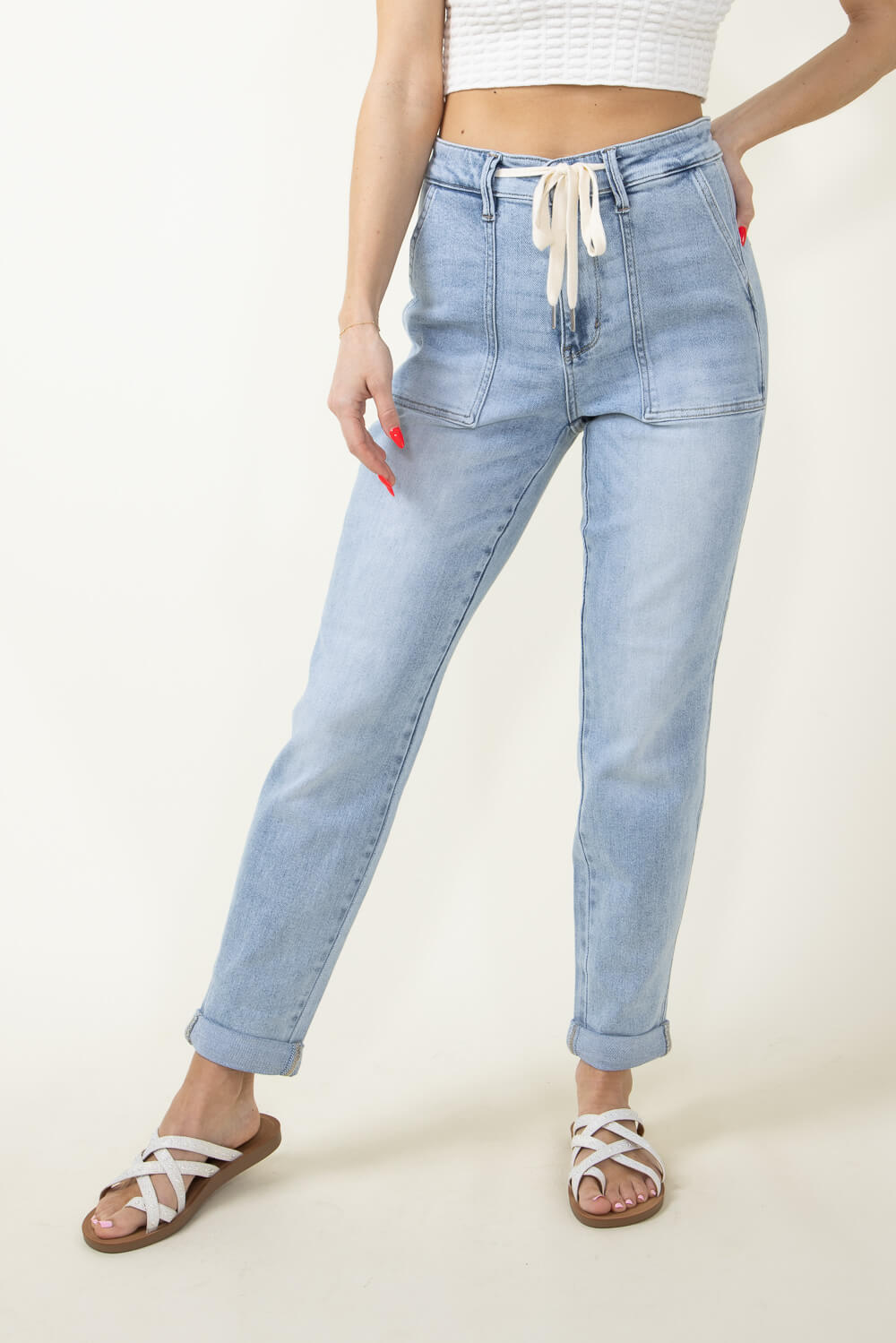 Judy Blue High Rise Vintage Double Cuff Drawstring Cuffed Denim Jogger –  Glik's