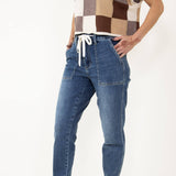 Judy Blue Jeans High Rise Elastic Drawstring Cuffed Denim Jogger for Women