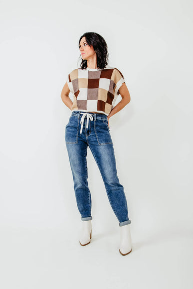 Judy Blue Jeans High Rise Elastic Drawstring Cuffed Denim Jogger for Women