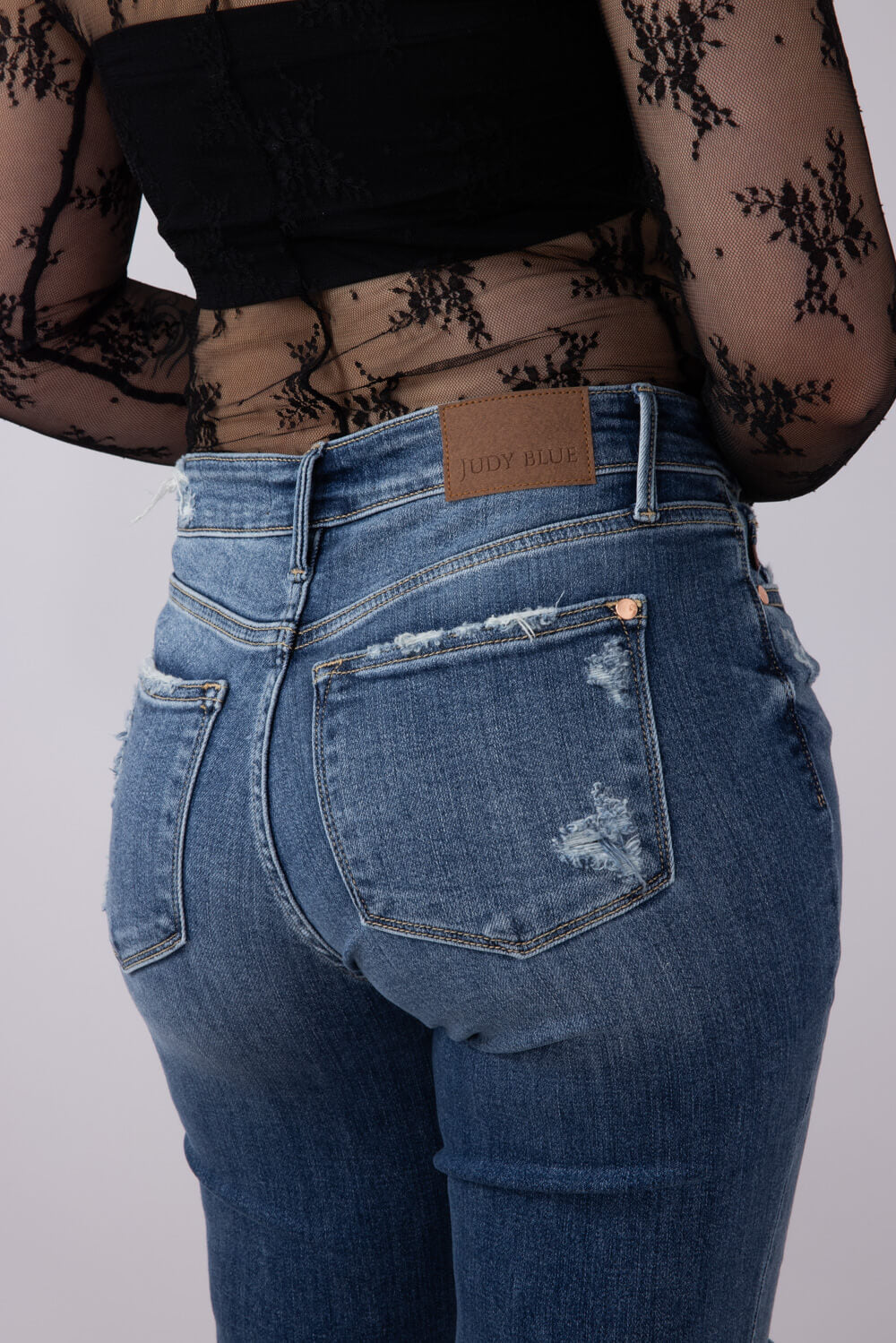 Judy Blue Mid Rise Distress Button Fly Boyfriend Jeans for