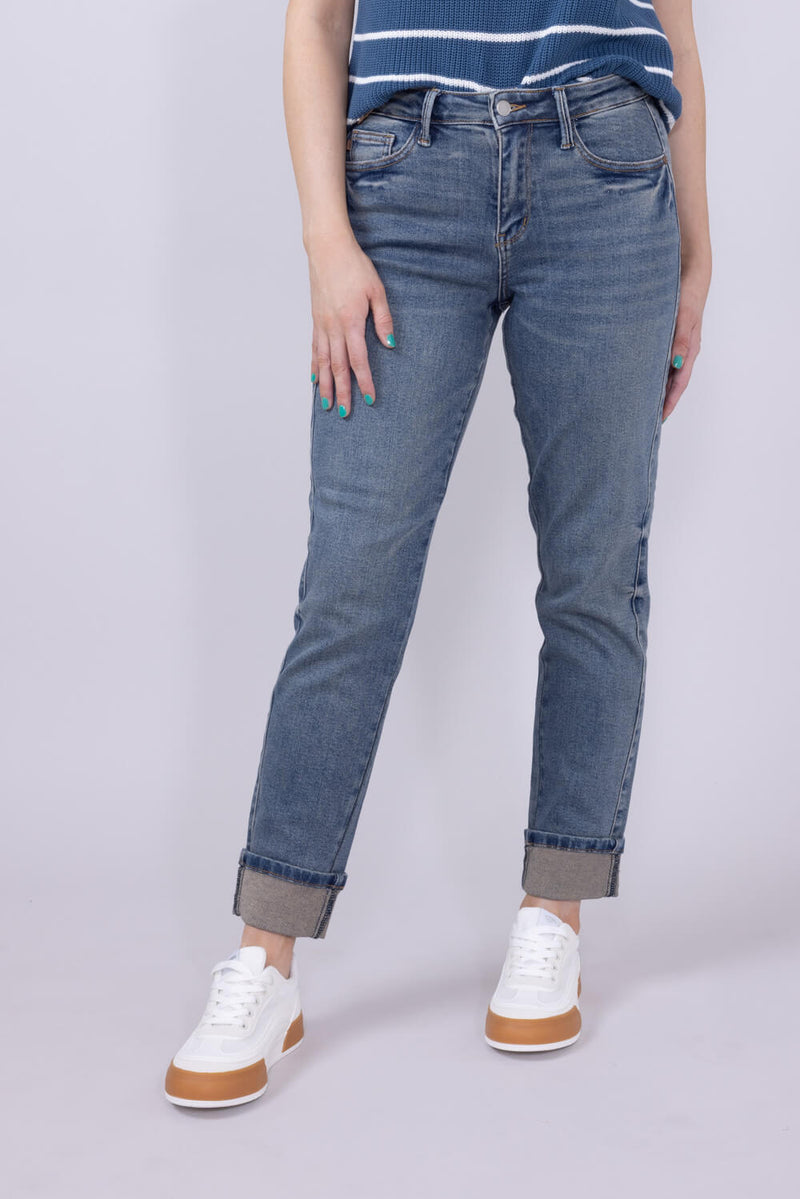 The Julianne HR Cuff Slim Straight Jeans