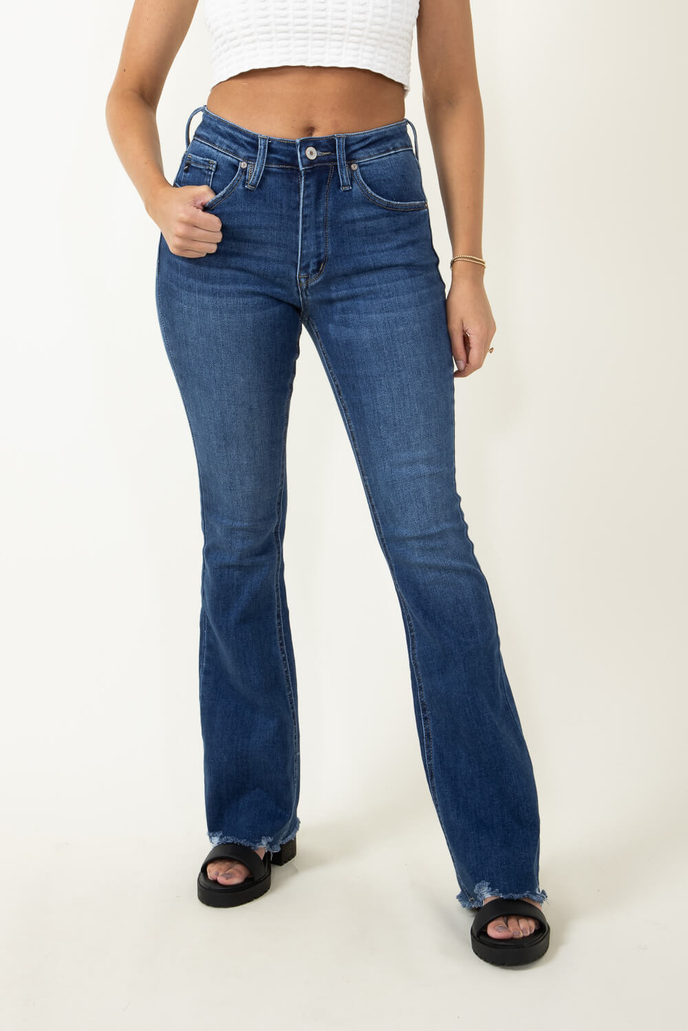KanCan High Rise Distress Hem Bootcut Jeans for Women