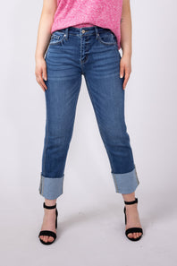 KanCan Mid Rise Cuffed Straight Jeans for Women