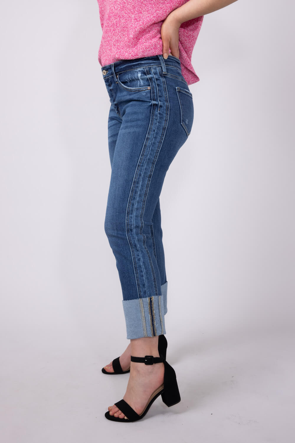 KanCan Mid Rise Cuffed Straight Jeans for Women