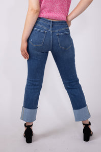 KanCan Mid Rise Cuffed Straight Jeans for Women