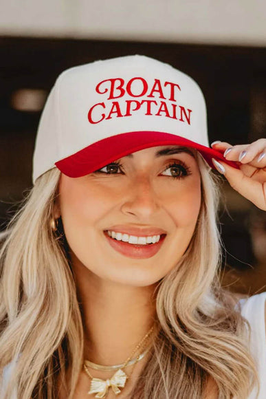 Boat Captain Trucker Hat for Women in Red/Tan