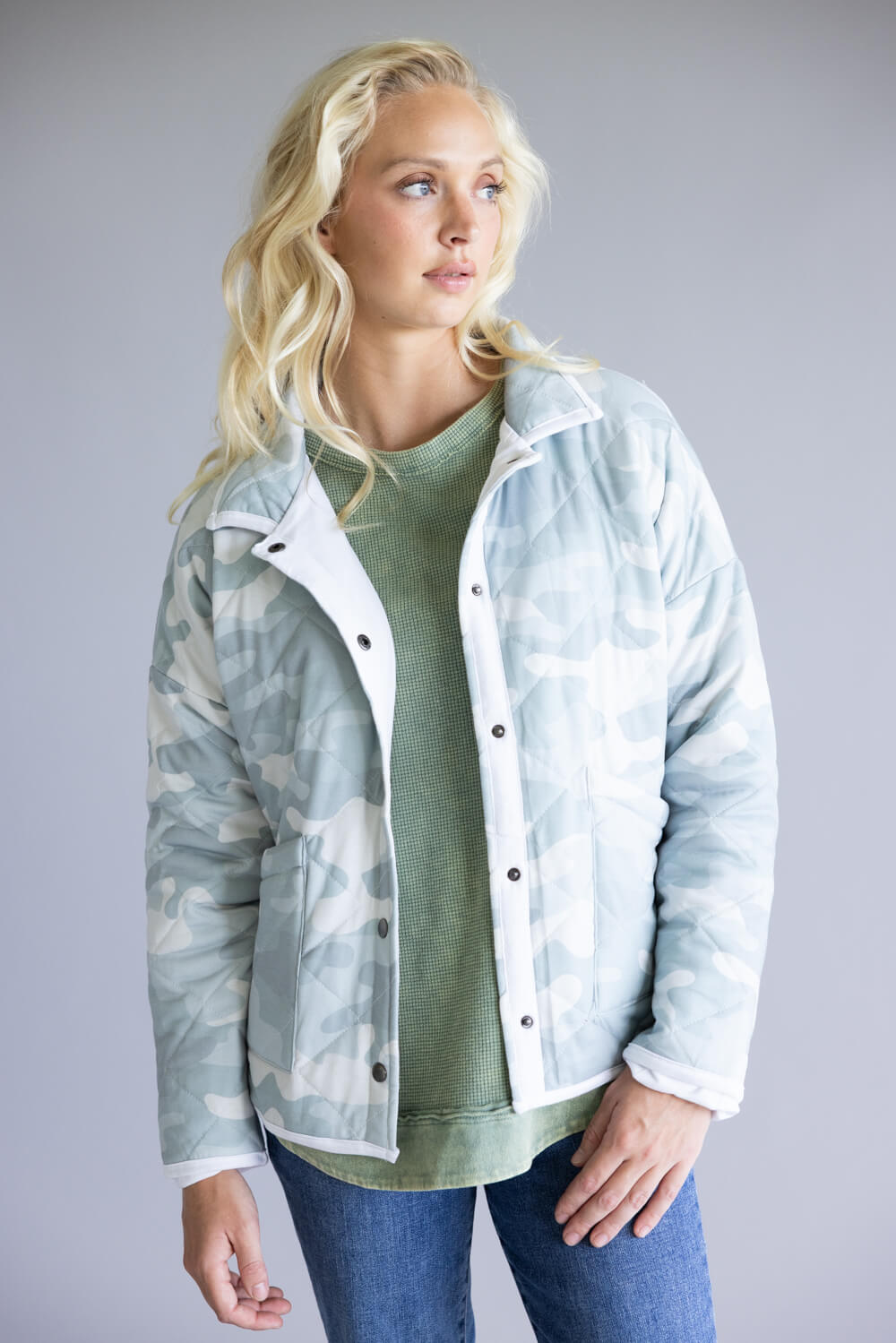 Katydid Camo Quilted Jacket for Women in Light Green
