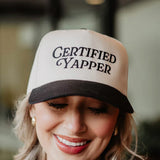 Certified Yapper Trucker Hat for Women in Black/Tan