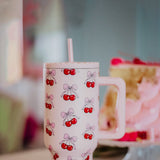Katydid Cherry Bow 38 oz Tumbler in Pink