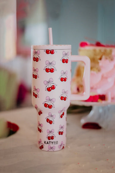 Katydid Cherry Bow 38 oz Tumbler in Pink