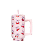 Katydid Cherry Bow 38 oz Tumbler in Pink