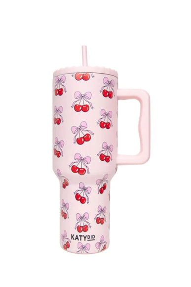 Katydid Cherry Bow 38 oz Tumbler in Pink
