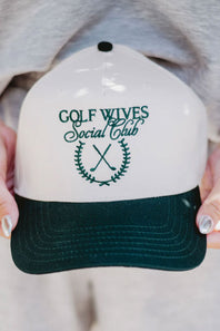 Golf Wives Social Club Trucker Hat for Women in Green/Tan