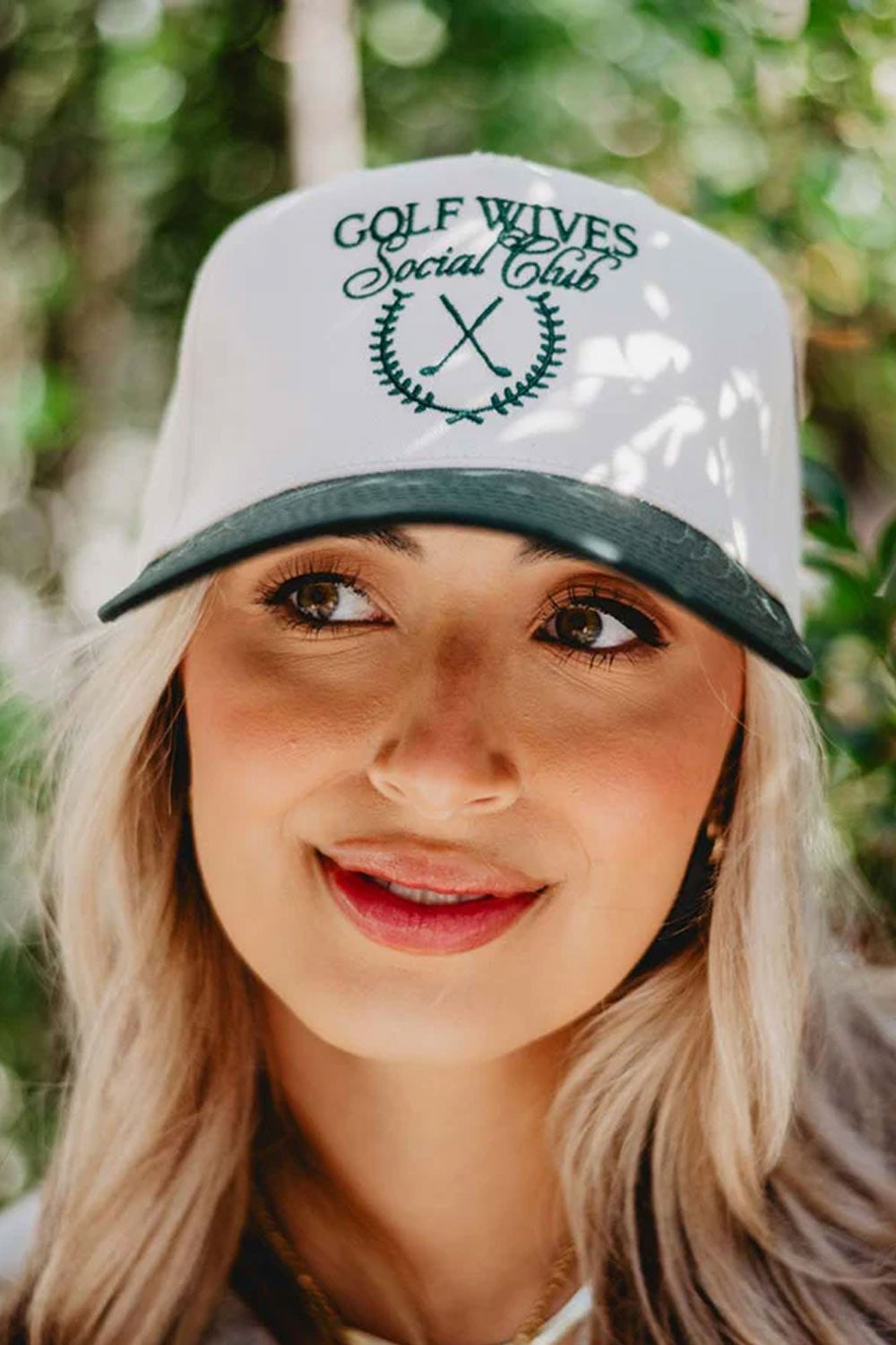 Golf Wives Social Club Trucker Hat for Women in Green/Tan