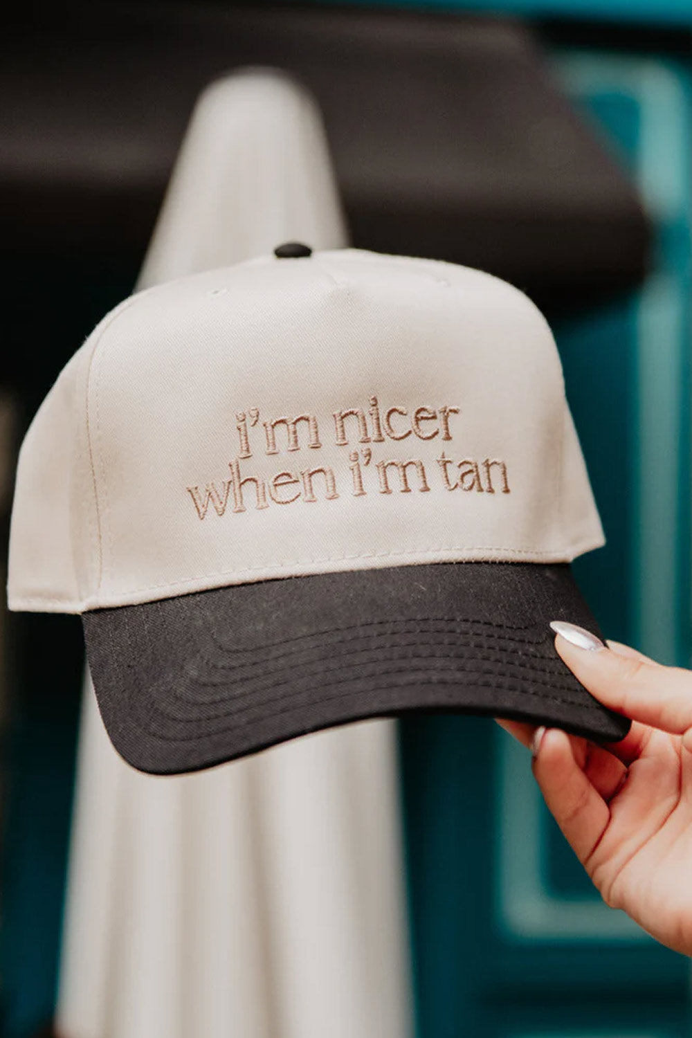 I’m Nicer When I’m Tan Trucker Hat for Women in Black/Tan