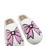 Pink Bow Slippers for Women in White