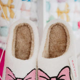 Pink Bow Slippers for Women in White