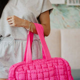 Quilted Puffer Weekender Bubble Bag for Women in Hot Pink
