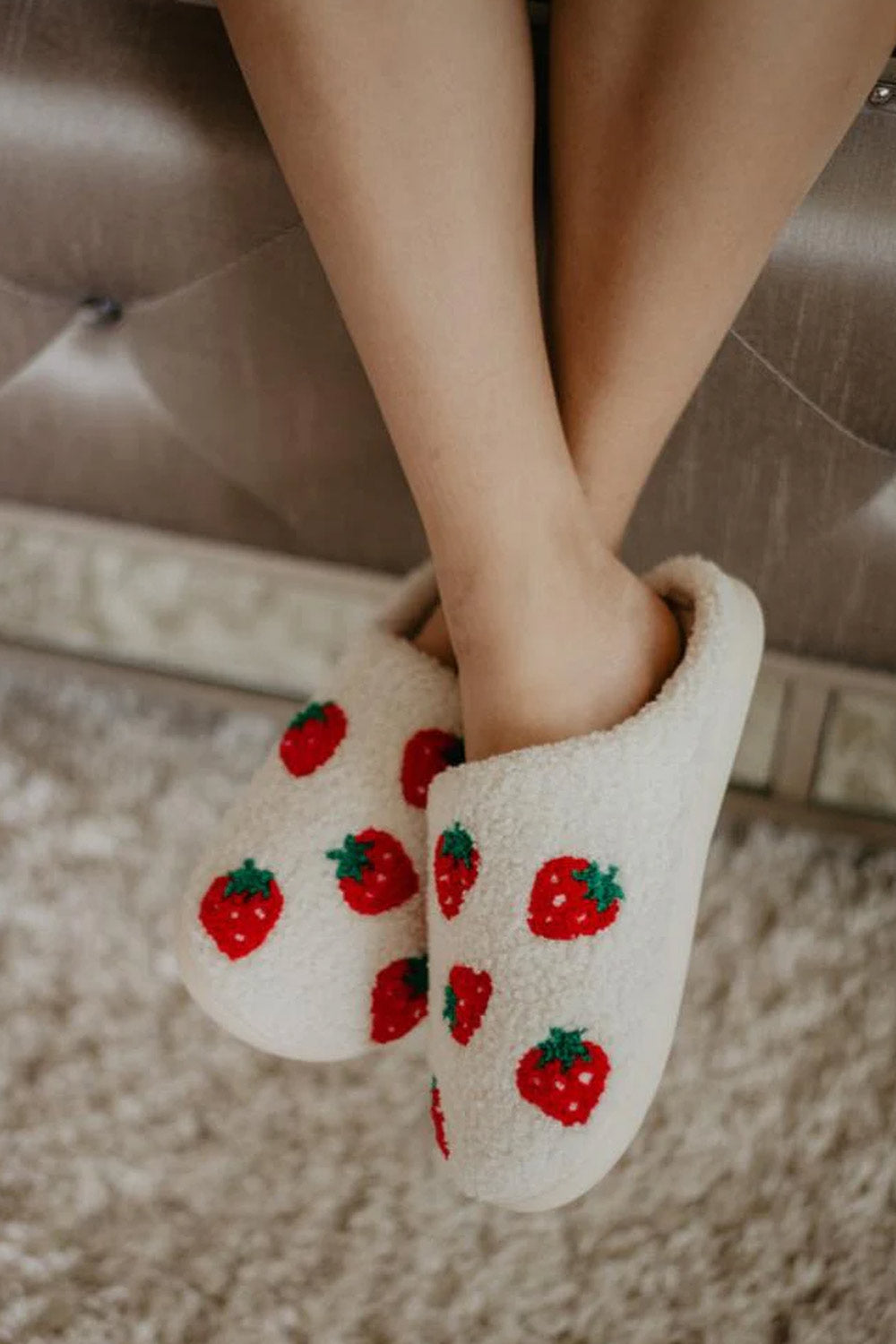 Strawberry Slippers for Women in White