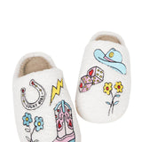 Cowgirl Patch Slippers for Women in White