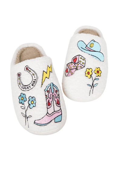 Cowgirl Patch Slippers for Women in White