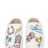 Cowgirl Patch Slippers for Women in White