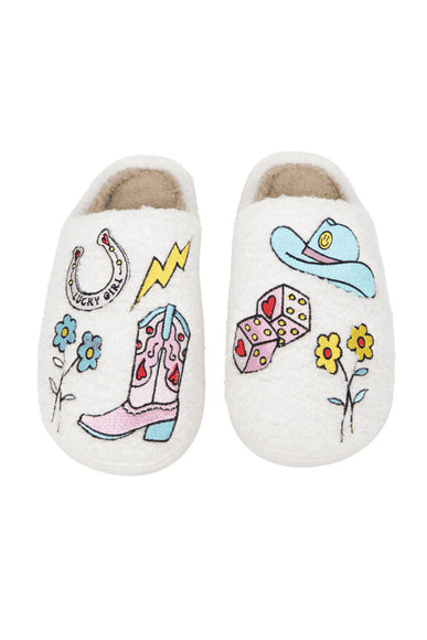 Cowgirl Patch Slippers for Women in White