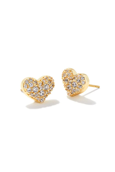 Kendra Scott Ari Gold Pavé Crystal Heart Earrings in White Crystal
