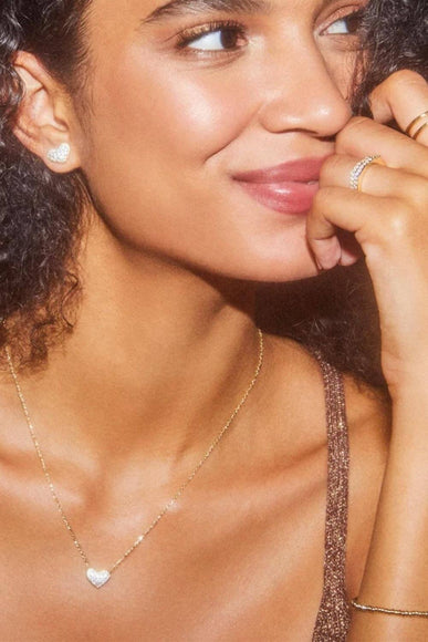Kendra Scott Ari Gold Pavé Crystal Heart Earrings in White Crystal