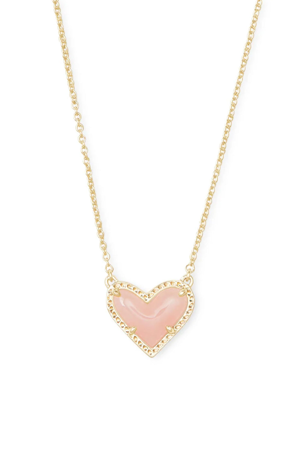Kendra Scott Ari Heart Gold Pendant Necklace in Rose Quartz