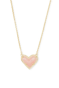 Kendra Scott Ari Heart Gold Pendant Necklace in Rose Quartz 