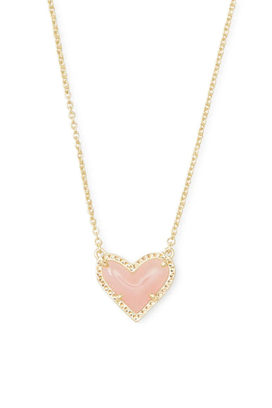 Kendra Scott Ari Heart Gold Pendant Necklace in Rose Quartz 