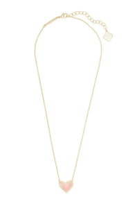 Kendra Scott Ari Heart Gold Pendant Necklace in Rose Quartz 
