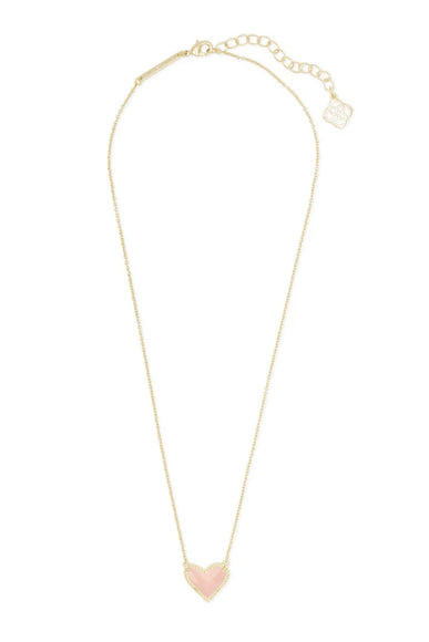 Kendra Scott Ari Heart Gold Pendant Necklace in Rose Quartz 