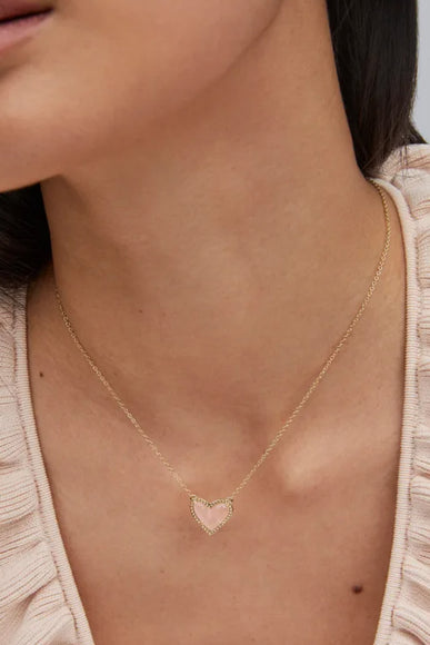 Kendra Scott Ari Heart Gold Pendant Necklace in Rose Quartz 