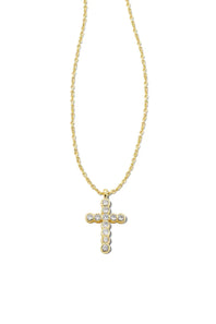 Kendra Scott Cross Gold Pendant Necklace in White Crystal