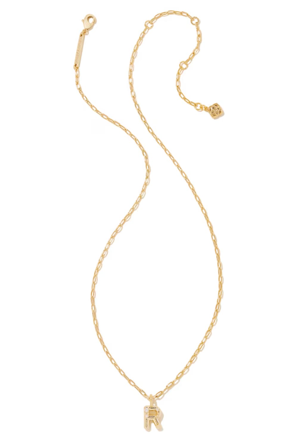 kendra scott gold initial necklace with a letter R pendant 