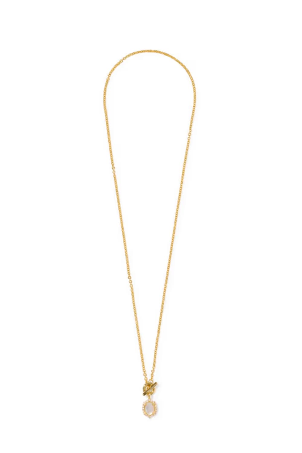 A delicate gold chain necklace with a small gold leaf pendant and a round white pearl accent, displayed on a clean white background.