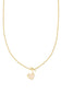 A delicate gold chain necklace featuring a small gold heart pendant with a textured, glittery gold outline and a gold musical note charm above it, set against a plain white background.