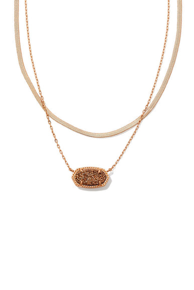 Kendra Scott Elisa Herringbone Multi Strand Necklace in Rose Gold Drusy 