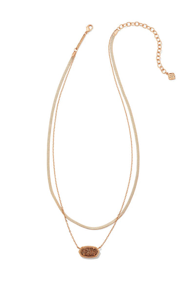 Kendra Scott Elisa Herringbone Multi Strand Necklace in Rose Gold Drusy 